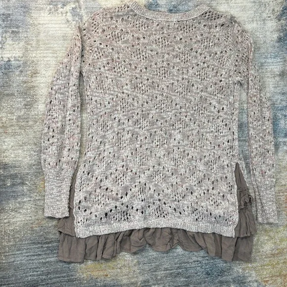 Knox Rose Sheer Knit‎ Tunic Sweater Ruffle Hem Academia Coquette Cottagecore L - Picture 12 of 15